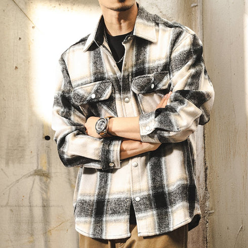 Monotone Block Pattern Long Sleeve Shirt P1675