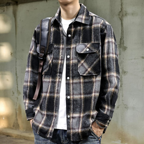 Monotone Block Pattern Long Sleeve Shirt P1675