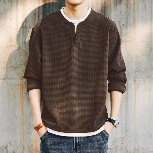 【OUTLET/即納】フェイクツーピースワッフル長袖Tシャツ P1665