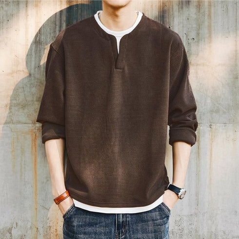 Fake Two-piece Waffle Long T-shirt P1665