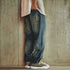 Vintage Wash Smile Embroidery Wide Denim Pants P1973
