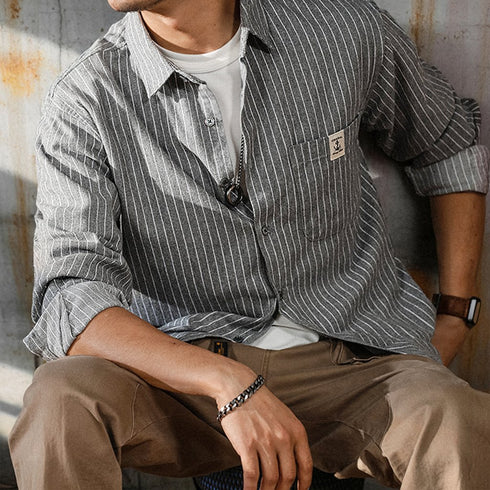 Relaxed Stripe Basic Long Sleeve Shirt P0826