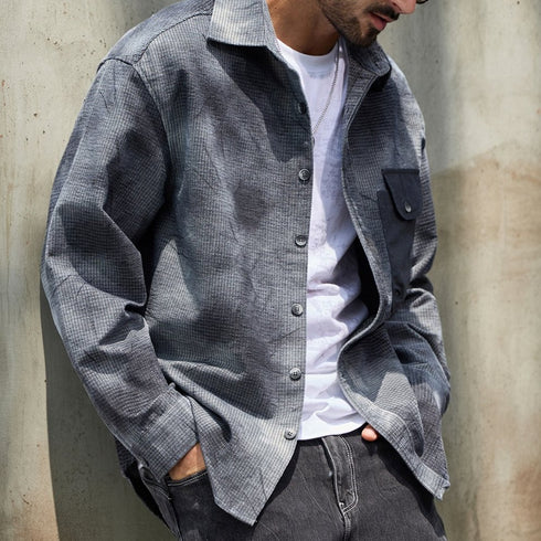 Mixed Fabric Faded Check Work Shirt P1961