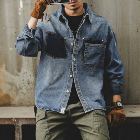 Two Tone Denim Contrast Design Long Sleeve Shirt P1670