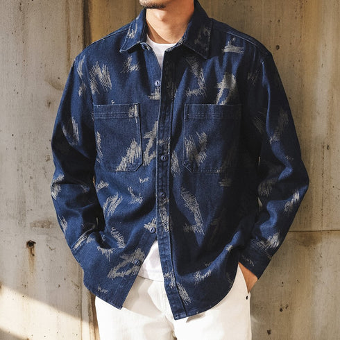 Vintage Brush Pattern Long Sleeve Shirt P1843