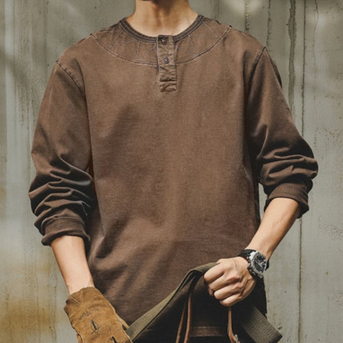 Henley Neck Classic Design Long Sleeve T-Shirt P1738