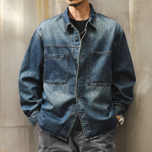 Line Panel Accent Denim Long Shirt P1671