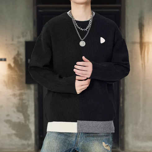 Rib Texture Crew Neck Knit Sweater P1649