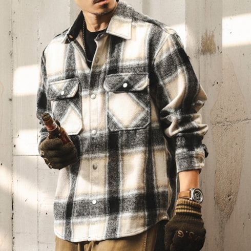 Monotone Block Pattern Long Sleeve Shirt P1675