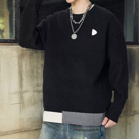 Rib Texture Crew Neck Knit Sweater P1649