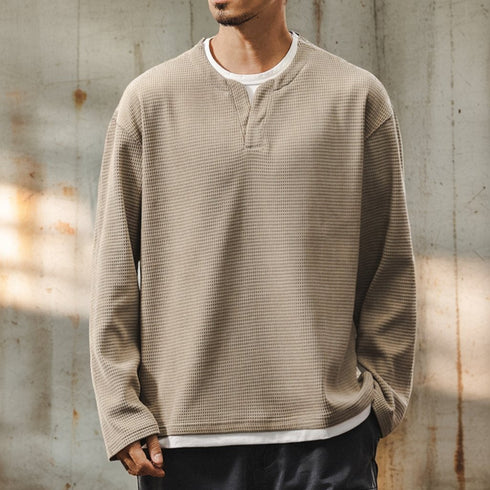 【OUTLET/即納】フェイクツーピースワッフル長袖Tシャツ P1665