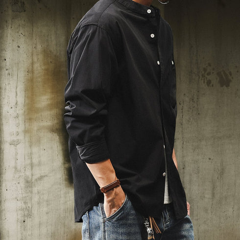 Natural Band Collar Basic Shirt P1822