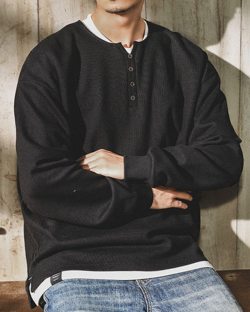 Work Taste Button Detail Long Sleeve Cutsew P1573