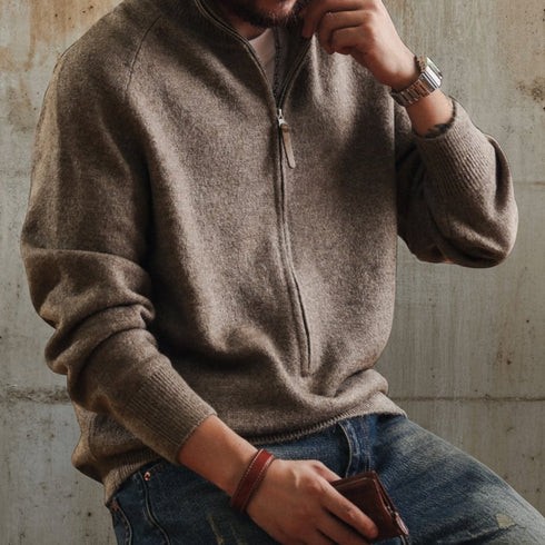 Melange Tone Half Zip Long Knit P1918