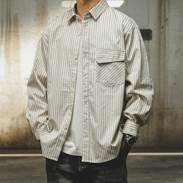 Light Color Line Pocket Design Long Sleeve Shirt P1663