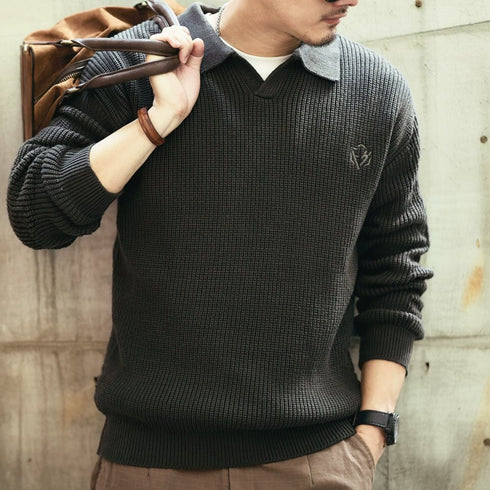 Classic Design Cotton Polo Knit Sweater P1656