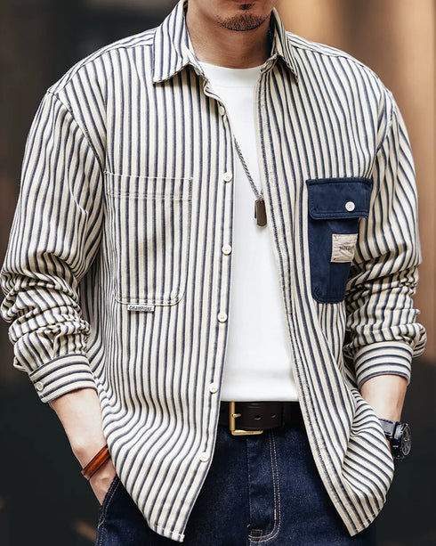 Vintage Style Stripe Work Shirt P1335