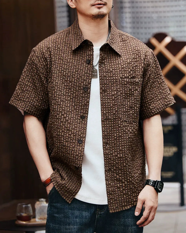 Waffle Texture Short Sleeve Shirt P1337