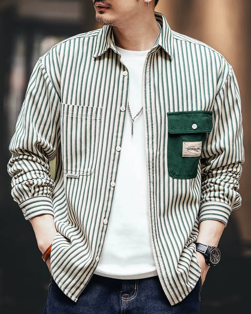 Vintage Style Stripe Work Shirt P1335