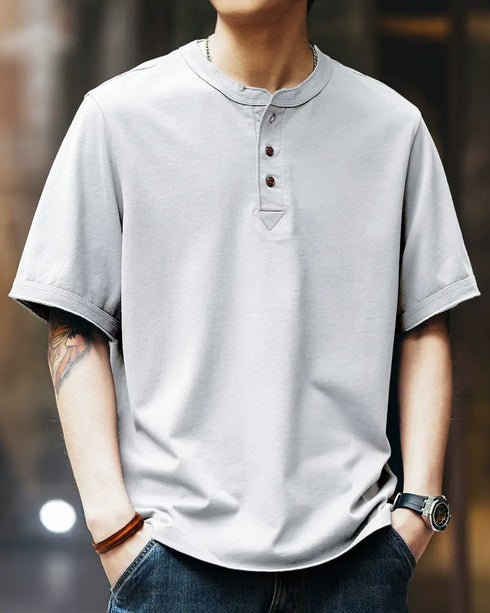 Minimal Button Front Design Short Sleeve T-Shirt P1348