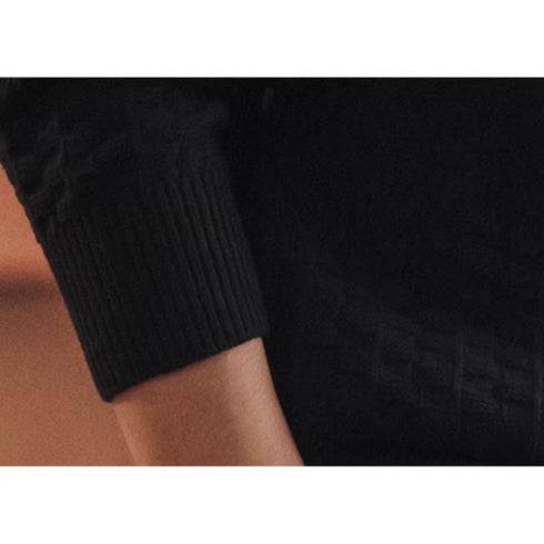 Checker Texture Crew Neck Long Knit P1914