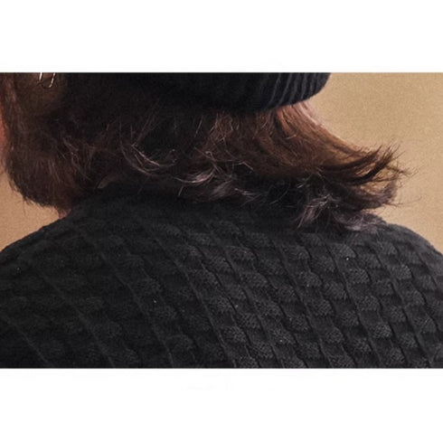 Checker Texture Crew Neck Long Knit P1914