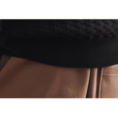 Checker Texture Crew Neck Long Knit P1914