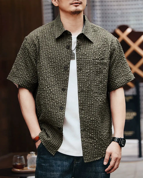 Waffle Texture Short Sleeve Shirt P1337