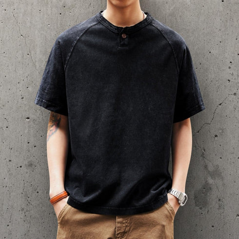 ウォッシュドヘンリーネック半袖Tシャツ P2122