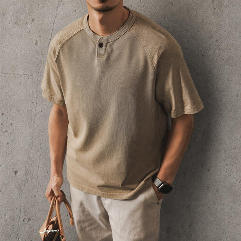 ウォッシュドヘンリーネック半袖Tシャツ P2122