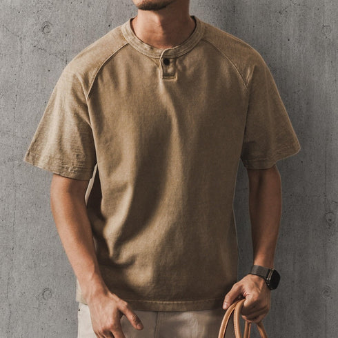 ウォッシュドヘンリーネック半袖Tシャツ P2122