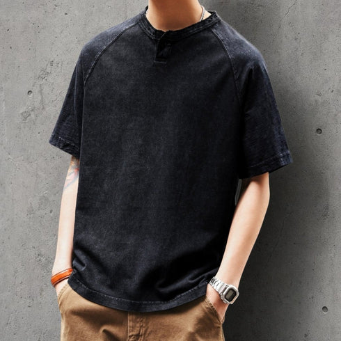 ウォッシュドヘンリーネック半袖Tシャツ P2122