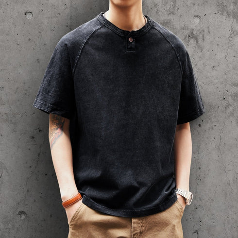 ウォッシュドヘンリーネック半袖Tシャツ P2122