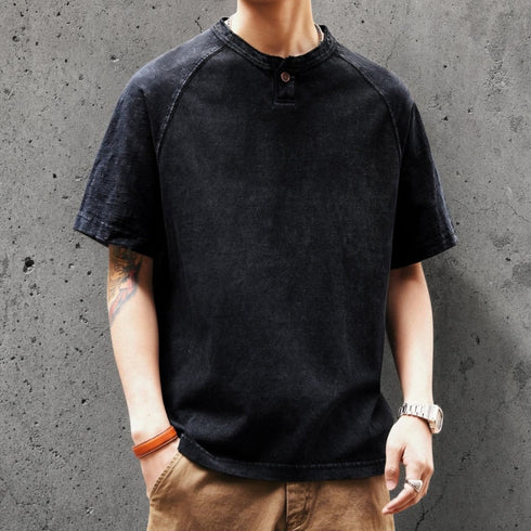 ウォッシュドヘンリーネック半袖Tシャツ P2122
