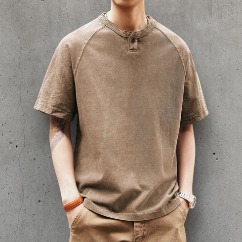 ウォッシュドヘンリーネック半袖Tシャツ P2122