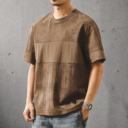 【OUTLET/即納】テクスチャーボーダー丸首Tシャツ P2155