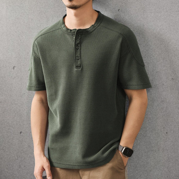 カットオフカラーワッフル半袖Tシャツ P2156