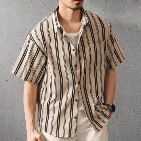 【OUTLET/即納】チェストポケットストライプ半袖シャツ P2169