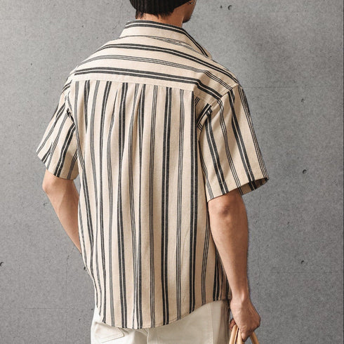 【OUTLET/即納】チェストポケットストライプ半袖シャツ P2169