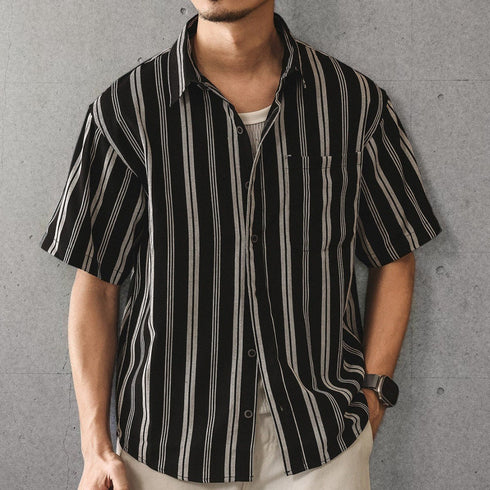 【OUTLET/即納】チェストポケットストライプ半袖シャツ P2169
