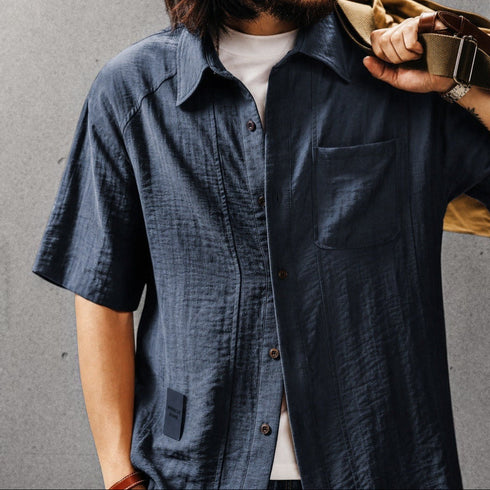 テクスチャードポイントカラー半袖シャツ P2166