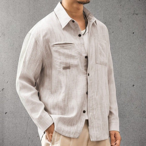 レギュラーカラーダブルポケット長袖シャツ P2161