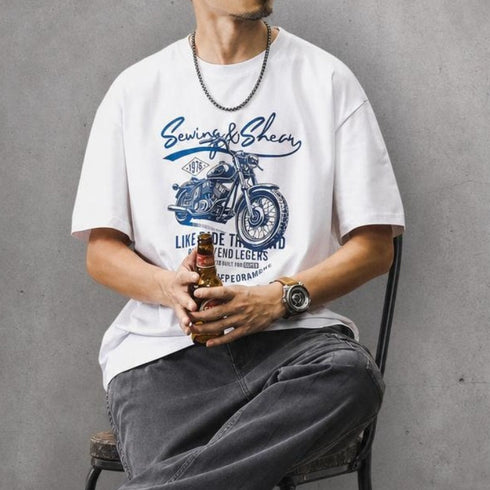 グラフィックプリントクルーネック半袖Tシャツ P2116