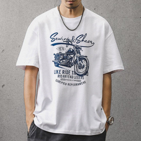 グラフィックプリントクルーネック半袖Tシャツ P2116