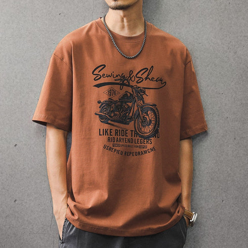 グラフィックプリントクルーネック半袖Tシャツ P2116