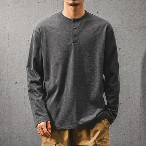 ヘンリーネックオーバーサイズ長袖Tシャツ P2213