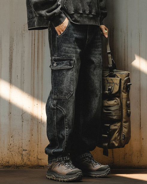 Wide Fit Cargo Denim Jeans P1541