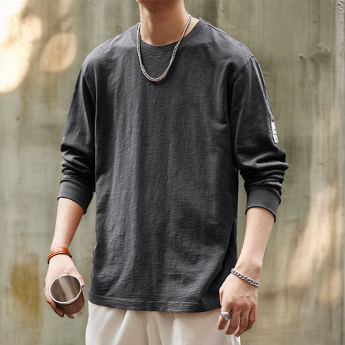 Natural Texture Crew Neck Long Sleeve T-shirt P1792