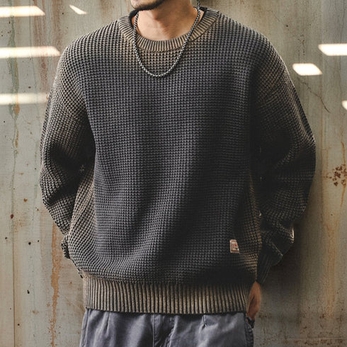 【OUTLET/即納】ワッフルテクスチャークルーネックニット P1648