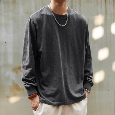 Natural Texture Crew Neck Long Sleeve T-shirt P1792